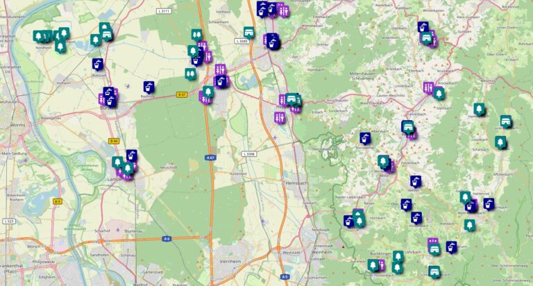 Karte mit kühlen Orten des Kreis Bergstraße