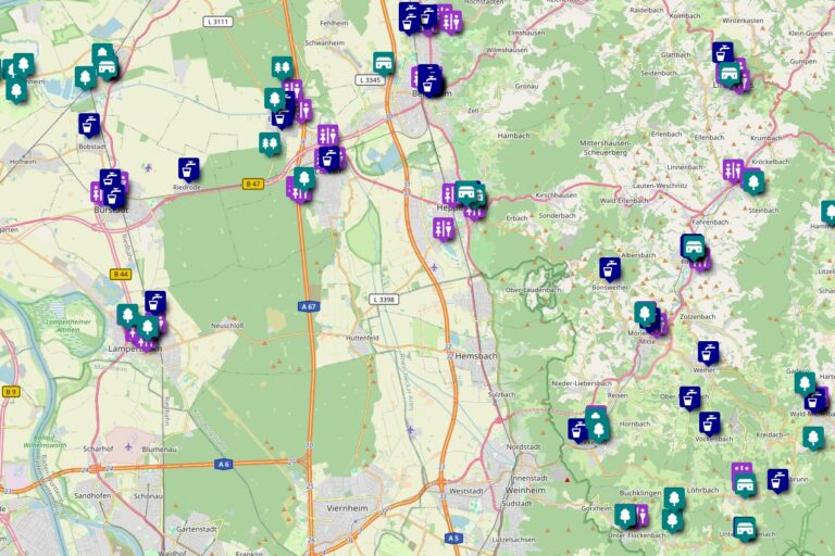 Karte mit kühlen Orten des Kreis Bergstraße